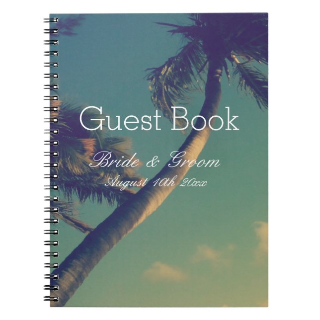 Tropical palm beach destination wedding guest book (Front)