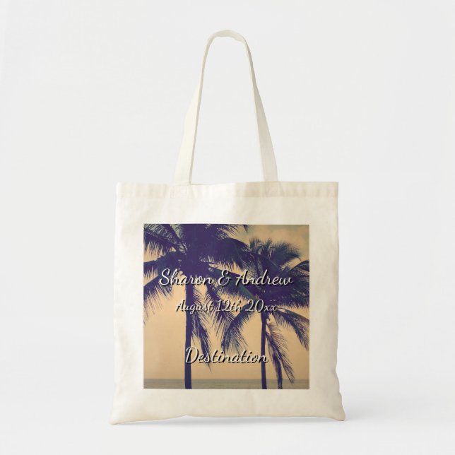 Tropical palm beach destination wedding tote bags (Front)