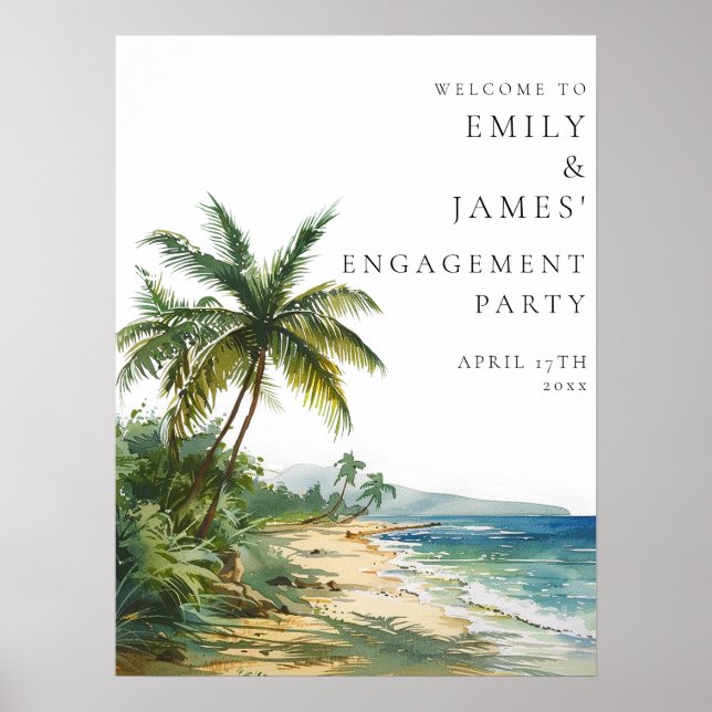 Tropical Palm Beach Engagement Party Welcome Sign (Front)
