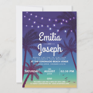 Tropical Palm Beach Retro Wedding Invitation