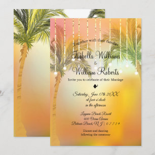 Tropical Palm Beach String Lights Wedding Invitation