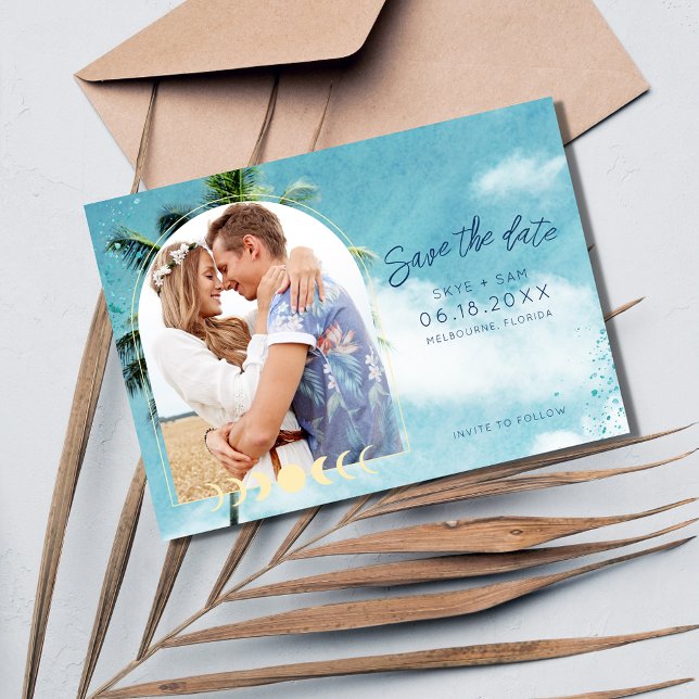 Tropical Palm Beach Wedding Photo  Save The Date (Creator Uploaded)