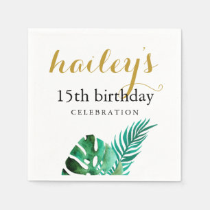 Tropical Palm Birthday Celebration with Name Napkin