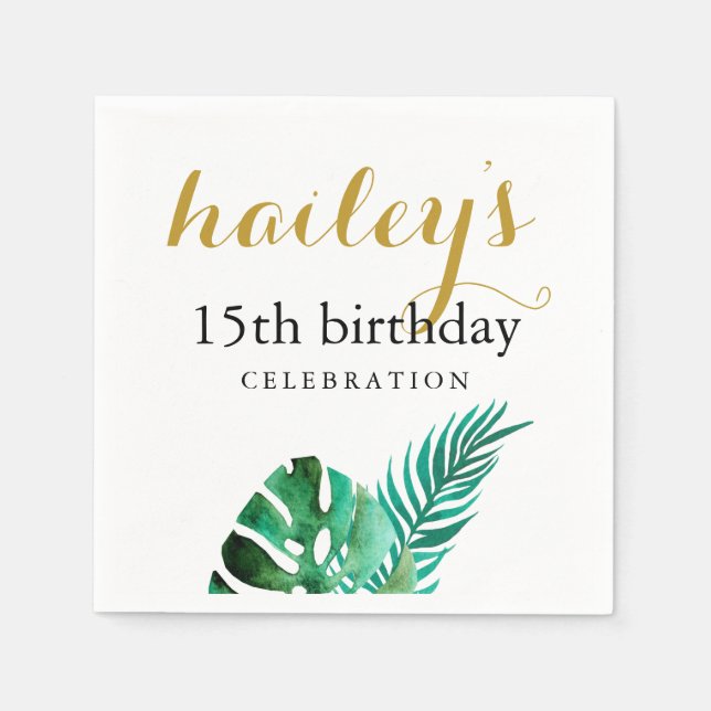 Tropical Palm Birthday Celebration with Name Napkin (Front)