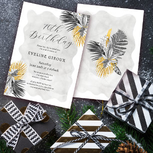 Tropical Palm Black White Gold 70th Birthday Invitation