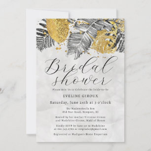 Tropical Palm Black White Gold Bridal Shower Invitation