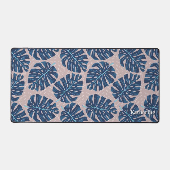 Tropical Palm Blue Grey Desk Mat (Front)