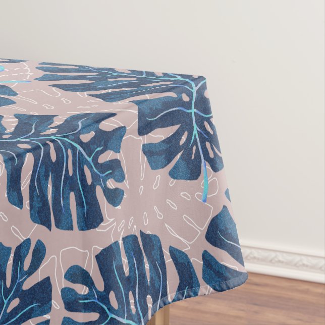 Tropical Palm Blue Grey Tablecloth (In Situ)