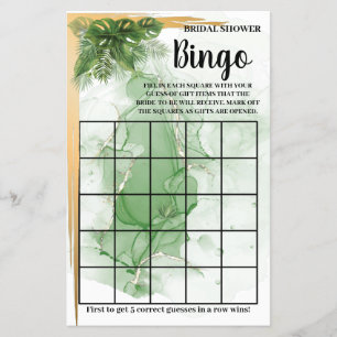 Tropical Palm Bridal Shower Bingo Game Card