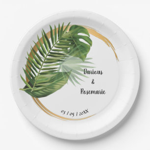 Tropical Palm Bridal Wedding Reception Paper Plate