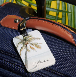 Tropical Palm Coastal Beach Scene Luggage Tag