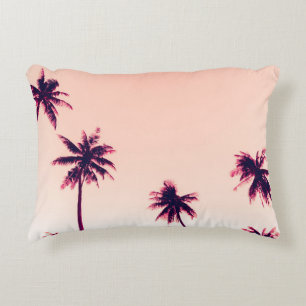 Tropical palm coconut trees on sunset sky nature b decorative cushion