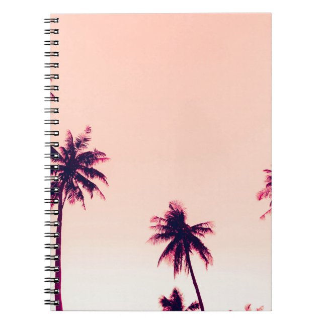 Tropical palm coconut trees on sunset sky nature b notebook (Front)