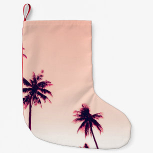 Tropical palm coconut trees on sunset sky nature b small christmas stocking