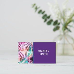 tropical palm colorfu nature art on purple business card