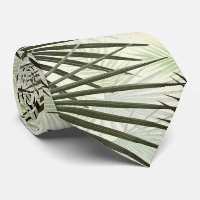 Tropical palm dark green leaves neck tie (Rolled)