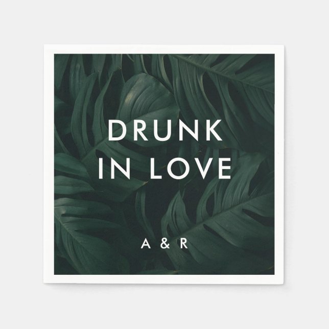 Tropical Palm Destination Wedding Drunk In Love Napkin (Front)