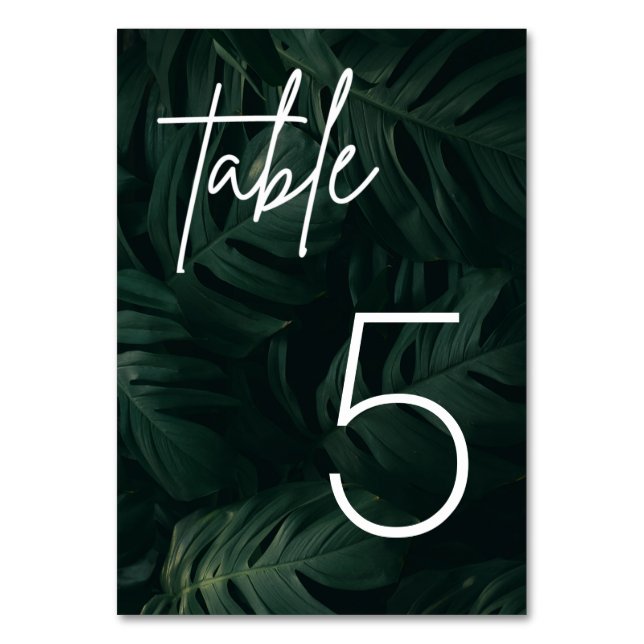 Tropical Palm Destination Wedding Table Card (Front)