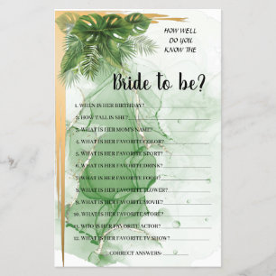 Tropical Palm Do you know the Bride Shower Game Flyer
