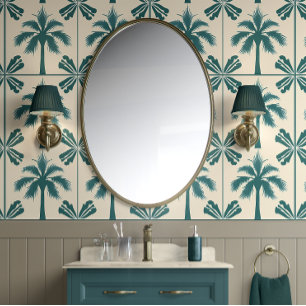 Tropical Palm Escape - Green, Beige - Coastal Wallpaper