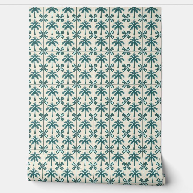 Tropical Palm Escape Mini - Green, Beige - Coastal Wallpaper (Unrolling)