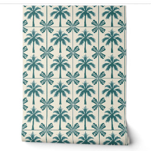 Tropical Palm Escape Petite Green, Beige - Coastal Wallpaper