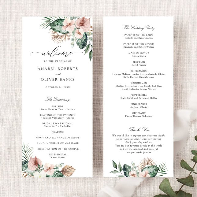 Tropical Palm Floral Blush Greenery Wedding Programme (Creator Uploaded)