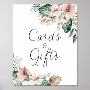 Tropical Palm Floral Blush Wedding Cards And Gifts Poster