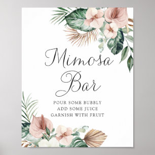 Tropical Palm Floral Blush Wedding Mimosa Bar Sign
