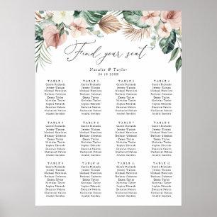 Tropical Palm Floral Blush Wedding Seating Chart