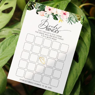 Tropical Palm Floral bridal shower bingo game card