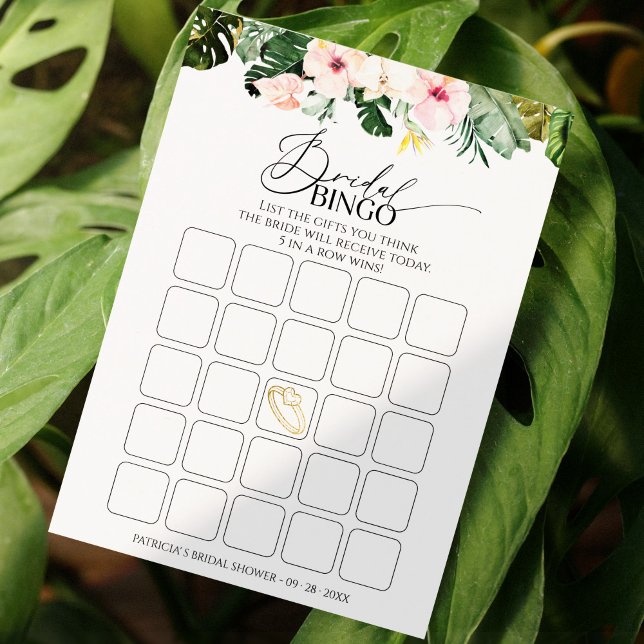 Tropical Palm Floral bridal shower bingo game card (Creator Uploaded)