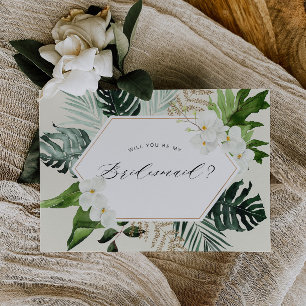 tropical palm floral bridesmaid proposal card