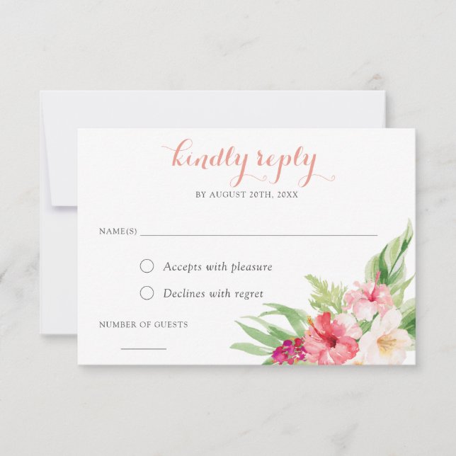 Tropical Palm Floral RSVP Respond Card (Front)