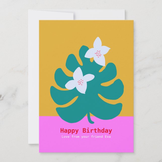 Tropical palm floral  trendy modern birthday Card (Front)