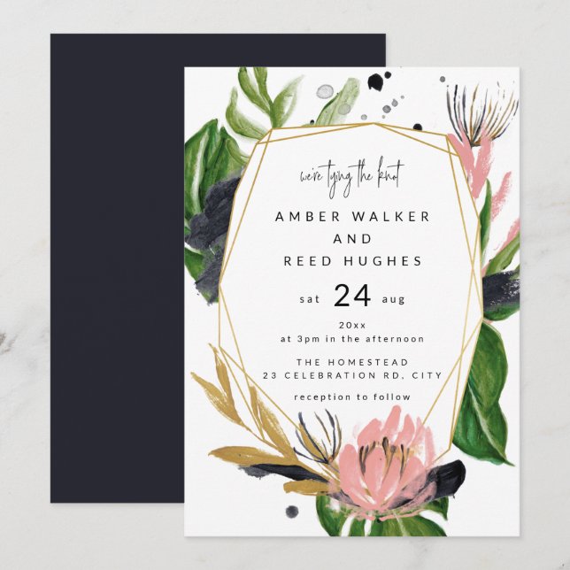 Tropical Palm Floral Watercolor Leaves Wedding Invitation (Front/Back)