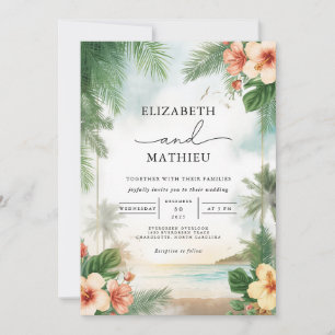 Tropical Palm Flourish Wedding Invitation