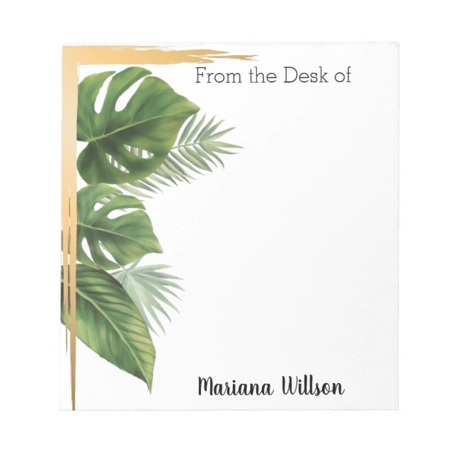 Tropical Palm From the Desk of, Personalised Notepad (Front)