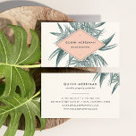 Tropical Palm Frond Business Card<br><div class="desc">Unique tropical design features your name and title or business name displayed on a summery peach geometric element,  layered over jasper green tropical palm frond leaves. Add your full contact details to the reverse side,  adorned with a smaller palm frond.</div>