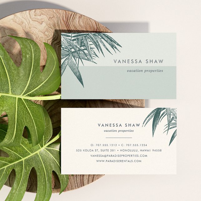 Tropical Palm Frond Colorblock Business Card (Creator Uploaded)