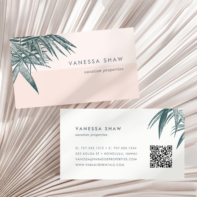 Tropical Palm Frond Colorblock QR Code Business Card (Creator Uploaded)