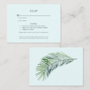 Tropical Palm Frond Icy Blue Wedding RSVP Enclosure Card