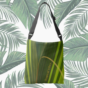 Tropical Palm Fronds Green Striped Personalised Crossbody Bag