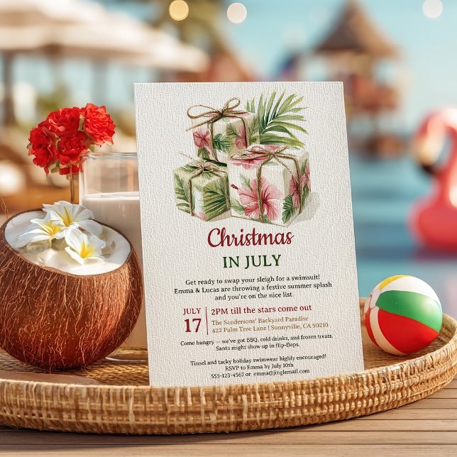 Tropical Palm Gifts Luau Christmas in July Party Invitation (Tropical Palm Gifts Luau Christmas in July Party Invitation)