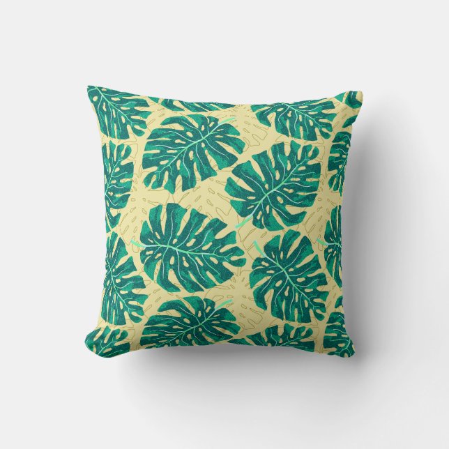 Tropical Palm Green Beige Cushion (Front)