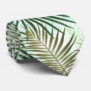 Tropical palm green leaves neck tie