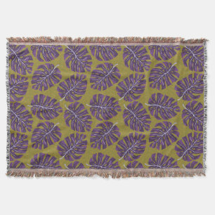 Tropical Palm Green Purple Throw Blanket