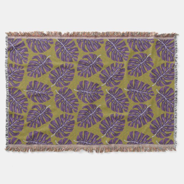 Tropical Palm Green Purple Throw Blanket (Front)