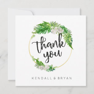 Tropical Palm Greenery and Gold Wreath Thank You Card
