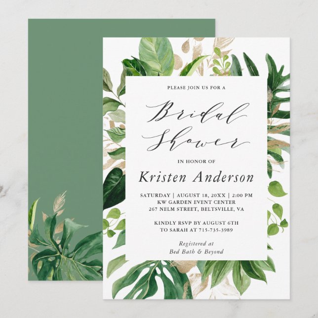 Tropical Palm Greenery Bridal Shower Invitation (Front/Back)